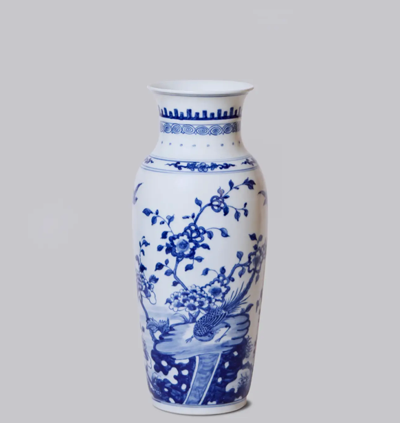 Bird & Flower Porcelain Mallet Vase