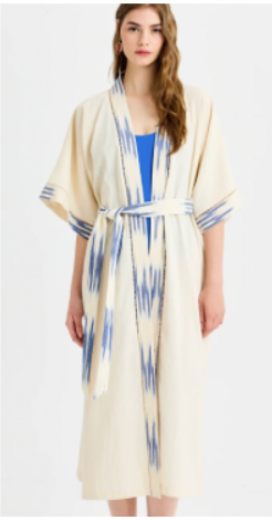 Blue Ikat Peshtamal Kimono Robe