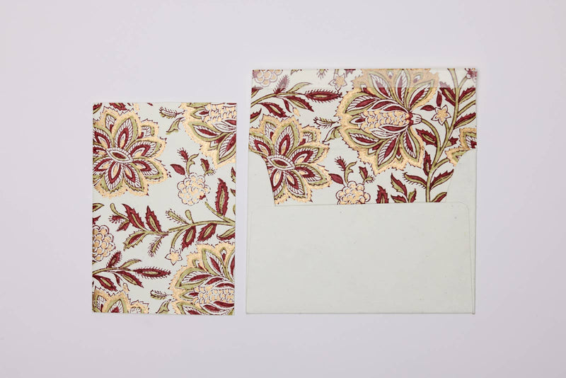 Hand Block Printed Greeting Card - Dahlia Glitz Scarlet