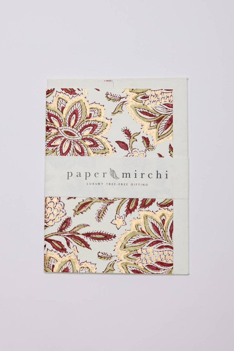 Hand Block Printed Greeting Card - Dahlia Glitz Scarlet