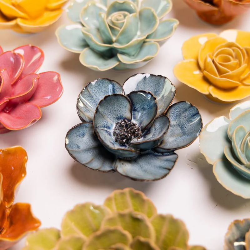 Navy Poppy Ceramic Flower