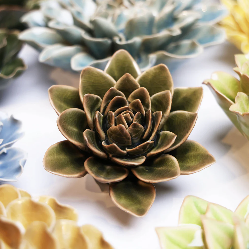 Olive Green Echeveria Ceramic Flower