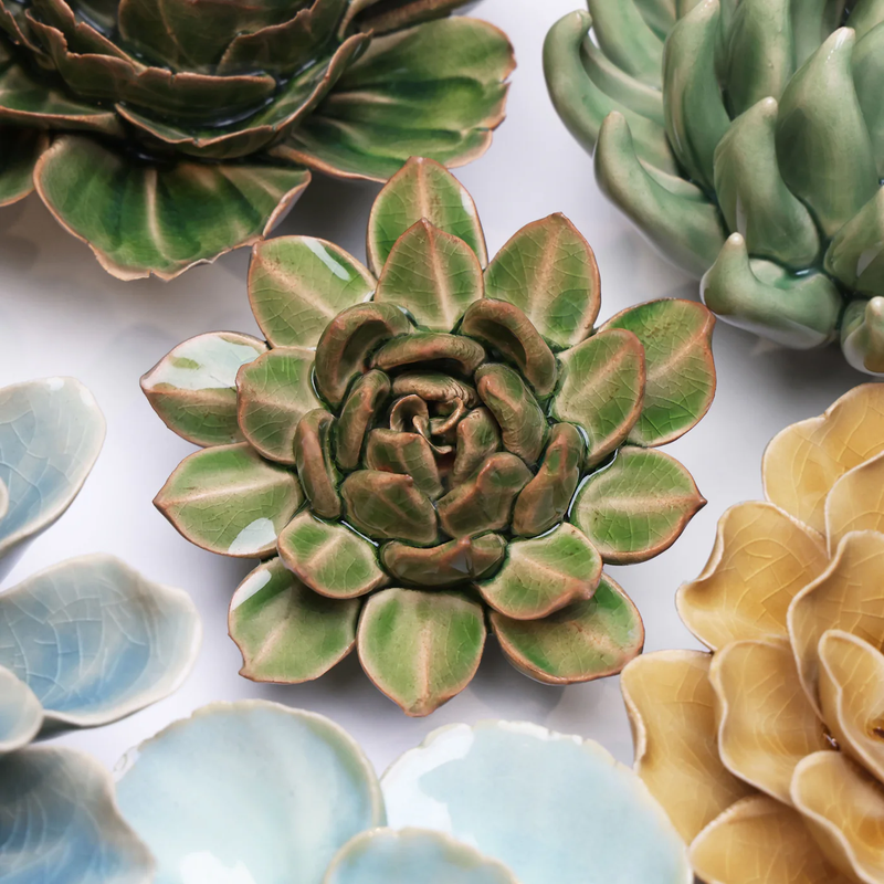 Avocado Green Firecracker Succulent Ceramic Flower