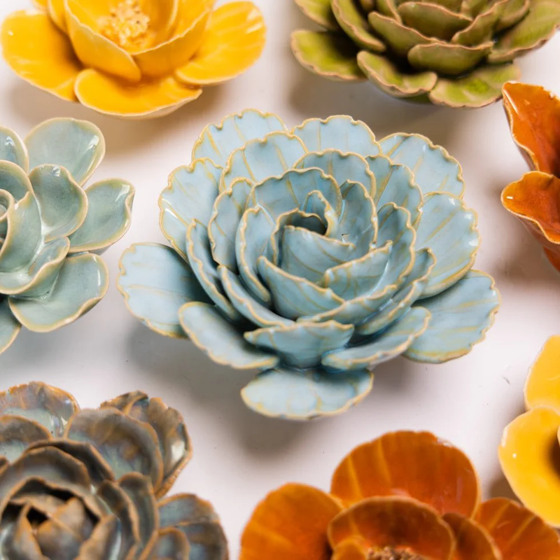 Robin's Egg Blue Keiko Peony Ceramic Flower